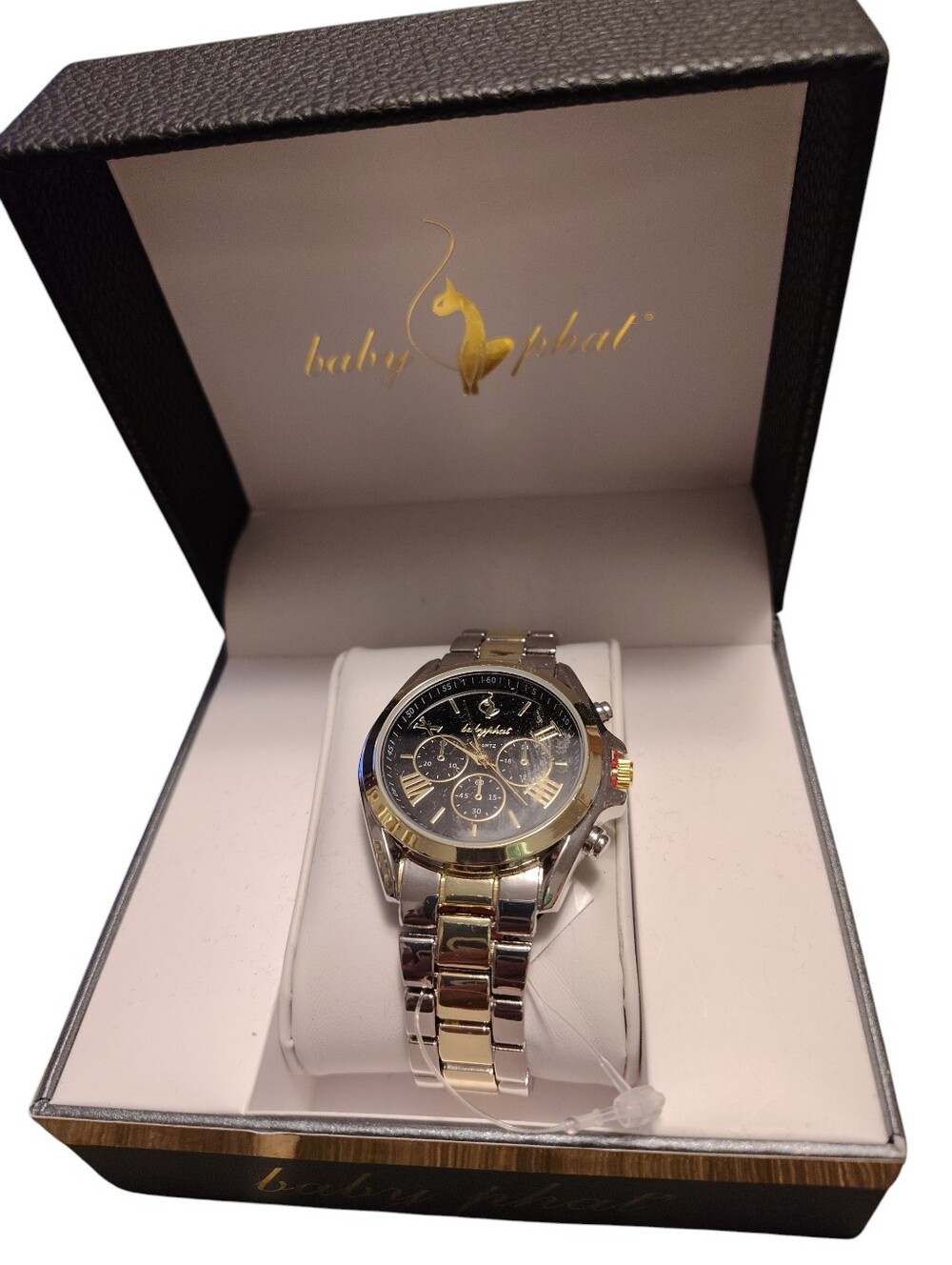 Baby Phat Men’s Chronograph Watch in Gold and Silver with Black Dial, NWT